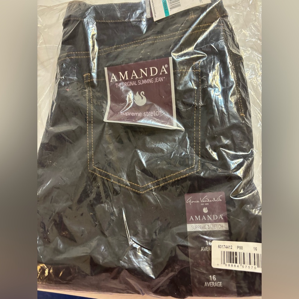 Gloria Vanderbilt Amanda Slimming Jeans Size 16 Average New With Tags Rinse Noir